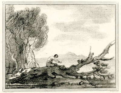 Studies & Designs: View of a Man sitting on a fallen Tree Trunk