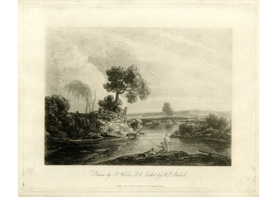 Landscape with three Figures on a River-bank, one fishing