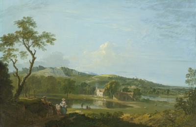 Extensive Landscape with Lake and Cottages (An Extensive Landscape…