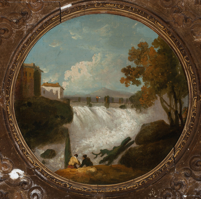 A View on the River Po near Ferrara (Figures by a Waterfall)