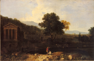 An Italian River Scene, with the Temple of Clitumnus and Ruins…