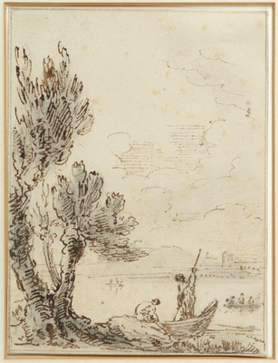 View over a Bay with Figures launching a Boat