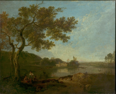 River and Farmhouse -I (Italian River Scene with Figures)