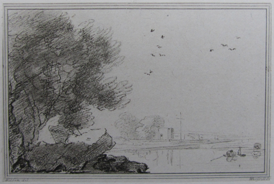 Landscape Study: A Lake and Boaters with Trees and Rocks