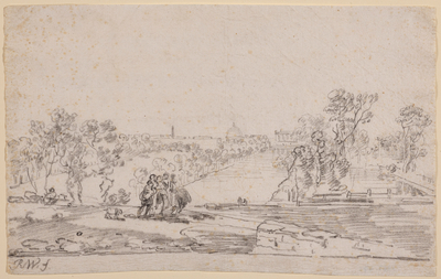 View of Rome with five Figures and a Dog in the Foreground and three…