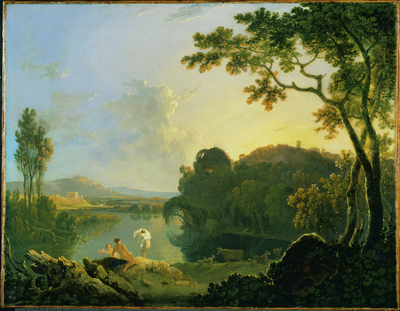 River Scene with Bathers, Cattle and Ruin