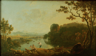 River Scene with Bathers, Cattle and Ruin